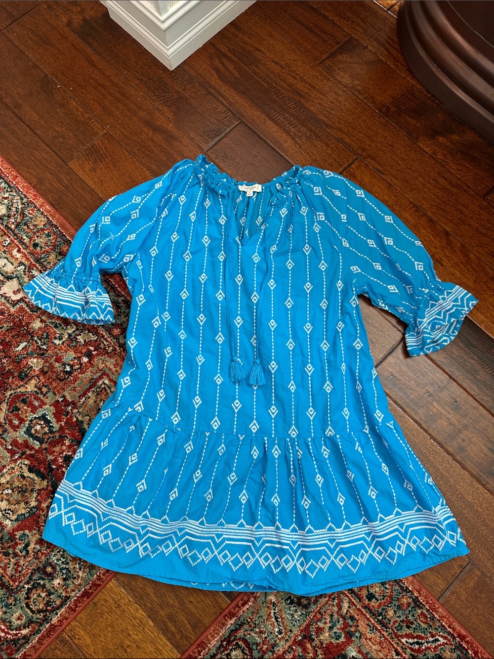Umgee | Bright Blue with White Embroidered Boho Dress
